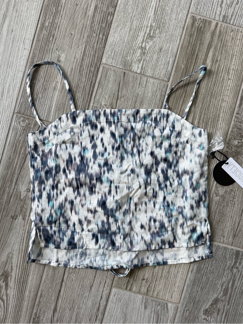 Beach Vida Bling Sleeveless Printed crop Top in White and Blue - XS